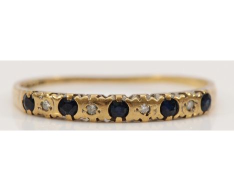 A 9ct gold sapphire and diamond half eternity ring, London 1986, M 1/2, 1g