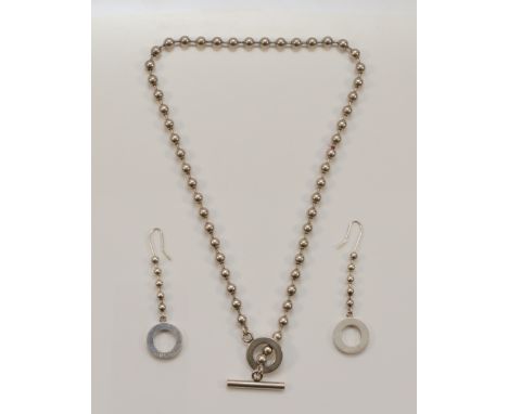 Gucci, a silver ball and circle 38cm necklace and matching 42mm ear pendants, Italian silver hallmarks, 35gm