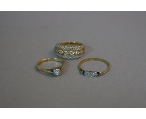 THREE DIAMOND SET RINGS, one 9ct, ring size F, two 18ct, ring sizes I & K, approximate weight 6.1 grams