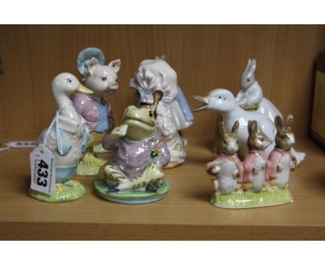 SIX VARIOUS BEATRIX POTTER FIGURES, to include Beswick 'Mr Drake Puddle Duck', Royal Albert 'Lady Mouse' etc, together with a