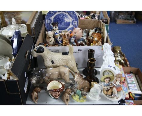 VARIOUS CERAMICS, mostly Goebel to include Rabbits, Pigs, pair Doulton Candlesticks, Royal Albert 'John Joiner' figure, Beswi