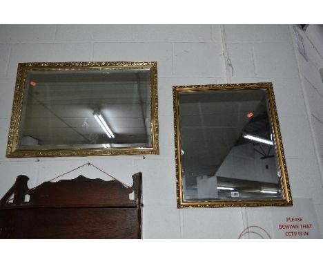 FOUR VARIOUS GILT MIRRORS, including a circular convex mirror, and an oak standard lamp (no electrical fitting) (6)