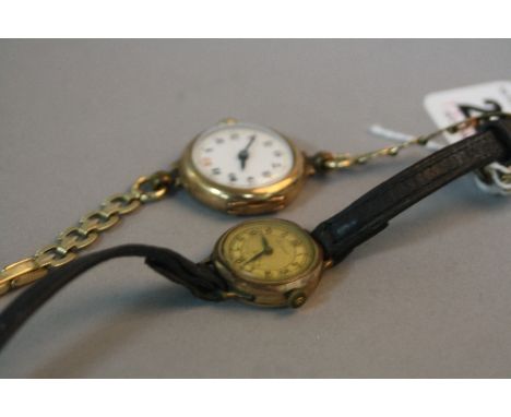 TWO EARLY 20TH CENTURY LADIES WATCHES, a swiss mechanical, white enamel dial with Arabic numerals, hallmarked 9ct gold, Birmi