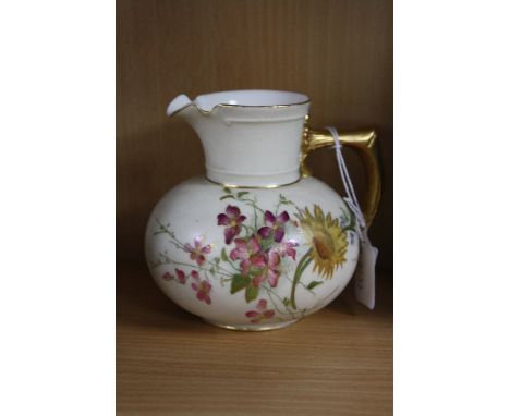 A ROYAL WORCESTER BLUSH IVORY JUG, No 1376, florally decorated, green factory mark, approximate height 11cm