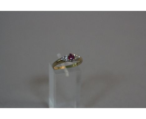 A 9CT RUBY AND DIAMOND RING, ring size Q1/2, approximate weight 3.0 grams