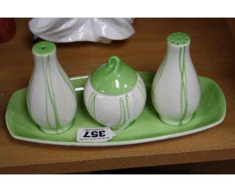 A CARLTONWARE CRUET SET, green and white design