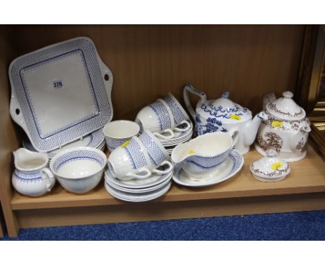 MASONS 'LOUISE' TEAWARES, to include cake plate, six 19.5cm plates, milk jug, sugar bowl, five cups, seven saucers, six tea p