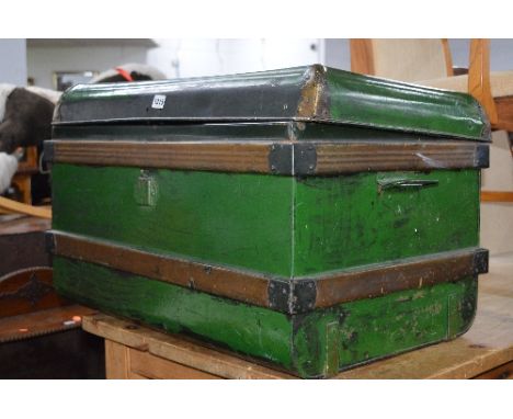 A PAINTED TIN TRUNK