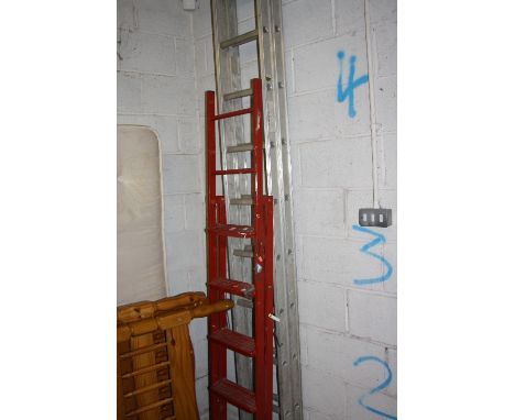AN ALUMINIUM DOUBLE EXTENTION LADDER, and another ladder (2)