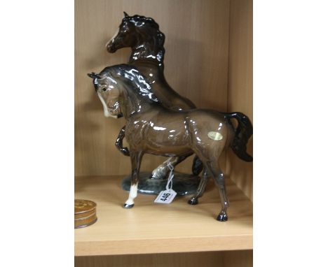 TWO BESWICK HORSES, 'Welsh Cob (rearing) No 1014, brown and Horse No 1549, (first version), brown (2)