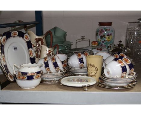VARIOUS CERAMICS AND GLASS, to include three graduating Carltonware jugs (s.d), Royal commemoratives etc