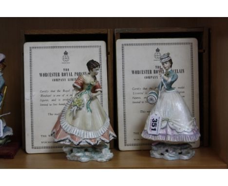 TWO LIMITED EDITION ROYAL WORCESTER FIGURES FROM VICTORIAN SERIES, 'Lisette' and 'Penelope', both No 81/500, with certificate