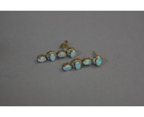 A PAIR OF 9CT OPAL AND DIAMOND DROP EARRINGS, approximate weight 3.2 grams