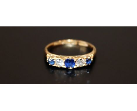 18ct Gold Ladies Diamond And Sapphire Ring, Fully Hallmarked, Ring Size M 1/2 