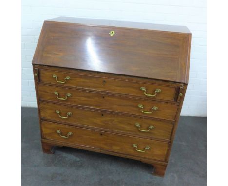 19th century mahogany secretaire chest, with a fall front opening to reveal a satinwood interior over pull out slide and four