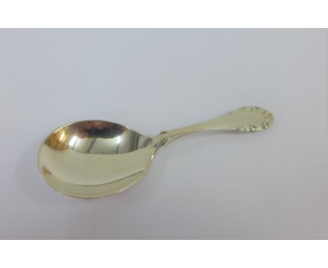 Georg Jensen, rose patterned silver caddy spoon, with London silver import hallmarks for 1928, stamped 925S and with George J