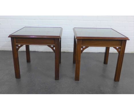 Pair of contemporary lamp / side tables with glass covers to the top, 52 x 52 x 49cm 