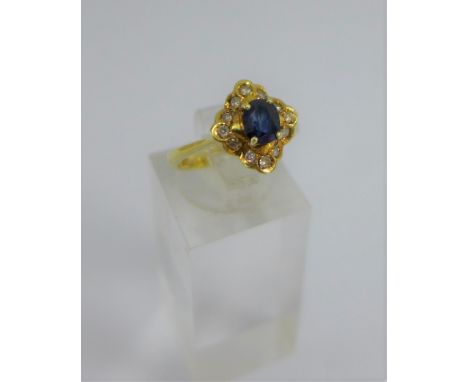 14 carat gold sapphire and diamond dress ring, UK ring size M