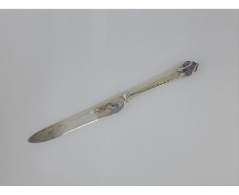 Omar Ramsden &amp; Alwyn Carr silver knife, the terminal containing a purple hardstone,  London 1907, 19.5cm 