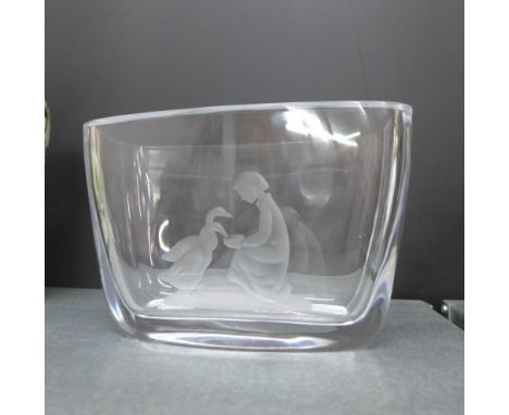 Orrefors etched glass vase, signed to the base, 19 x 13cm 