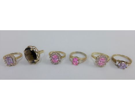 Six silver gemset rings (6) 