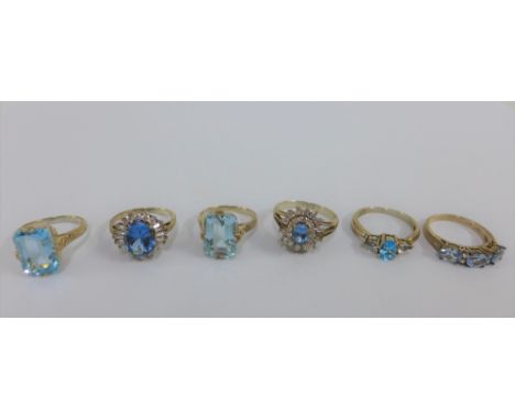 Six silver gemset rings (6) 