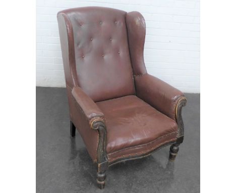 Vinyl wingback button back armchair, 104 x 76cm 