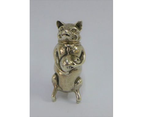 Novelty silver pig vesta case, stamped 925, 5cm 
