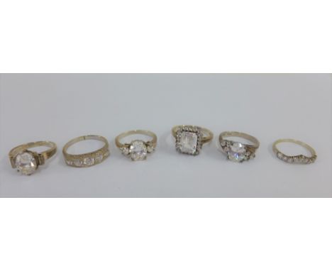 Six silver gemset rings (6) 