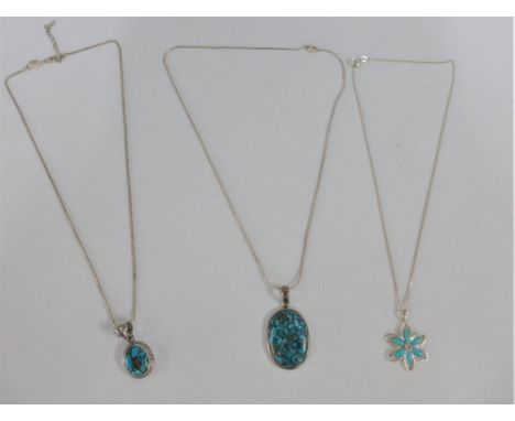 Three various silver and turquoise necklaces (3) 