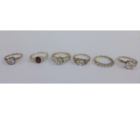 Six silver gemset rings (6) 