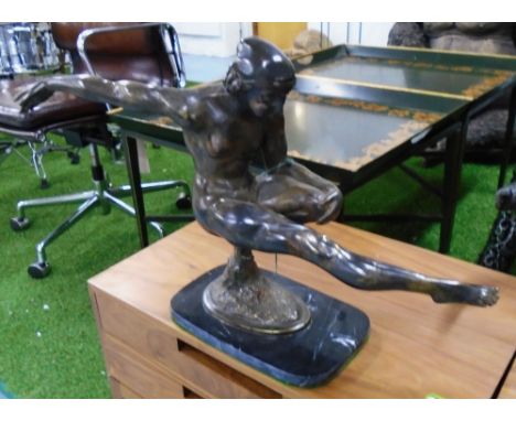 BRONZE OF A MALE GYMNAST,  on a marble base, 63cm x 40cm H.
