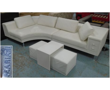 MARIANI CORNER SOFA, white leather, of substantial proportions, with two intregal drawers, 66cm H x 326cm W, and a low table/