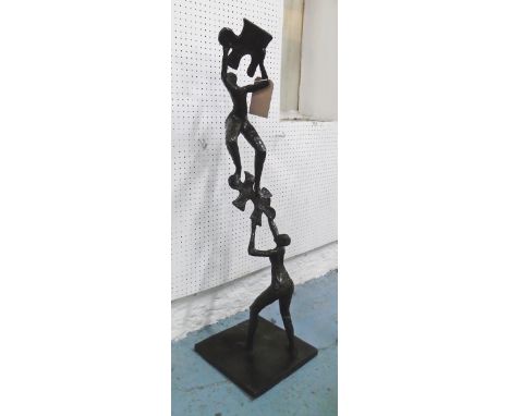 BRONZE SCULPTURE, of acrobats, contemporary style, 114cm H.