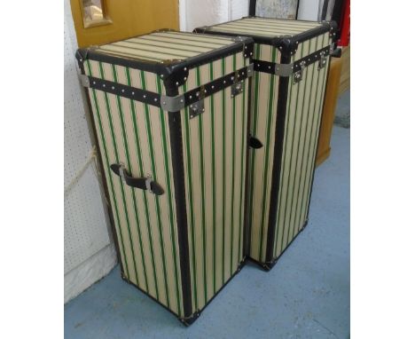 TALL TRUNK, in plinths style striped fabric, 47cm x 47cm x 119cm H. (lids designed not to open)