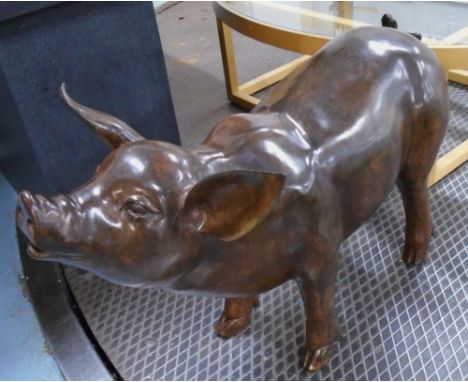 BRONZE PIG, realistically cast, 100cm L.