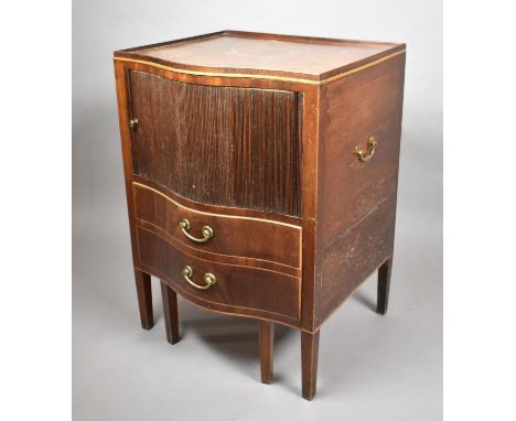 A 19th Century Serpentine Tambour Fronted Mahogany Galleried Commode with Pull Out Base Section, Brass Carrying Handles and B