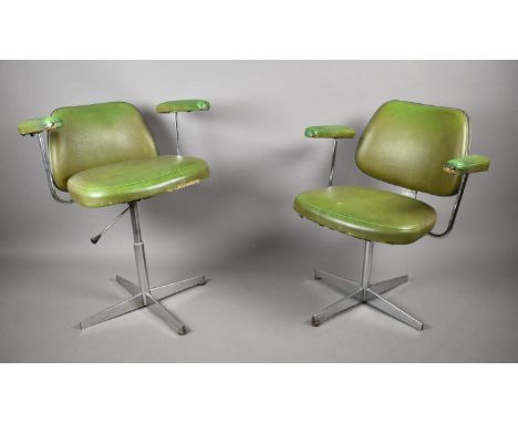 A pair of Vintage Chrome Based Swivel Office Armchairs, Both in need of Restoration 