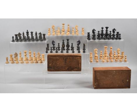 Three Vintage Boxwood Chess Sets and a Draughts Board 