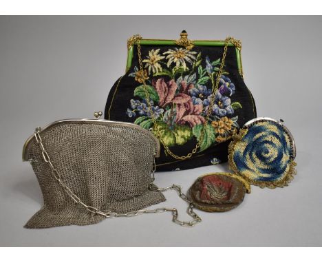 A Collection of Four Vintage Ladies Purses to include Chain Mail and Tapestry Examples, Various Sizes 