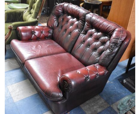 A Mid 20th Century Button Red Leather Two Seater Settee 