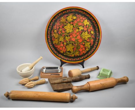 A Collection of Vintage Kitchenwares to include Juicers, Rolling Pin, Pestle and Mortar Etc 