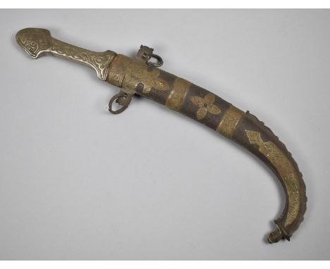 A Vintage Indian Silver Plate and Brass Curved Bladed Sikh Dagger, 36cms Long 