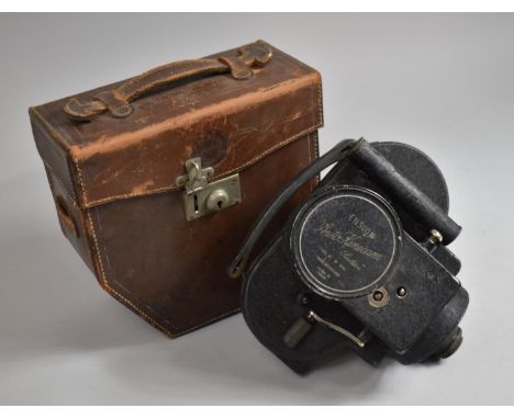 A Vintage Leather Cased Ensign Auto Kinecan 16mm Cine Camera with Clockwork Movement 