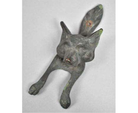 An Early 20th Century Verdigris Door Knocker In the Form of a Fox Mask, 15.5cm high 