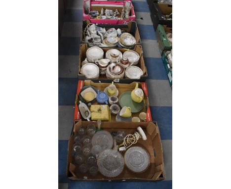 Four Boxes of Ceramics and Glassware, Table Lamp, Tea and Coffee Wares Etc 