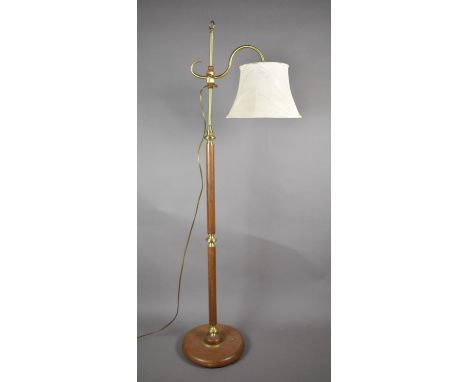 A Modern Brass Mounted Standard Lamp with Turned Wooden Supports 