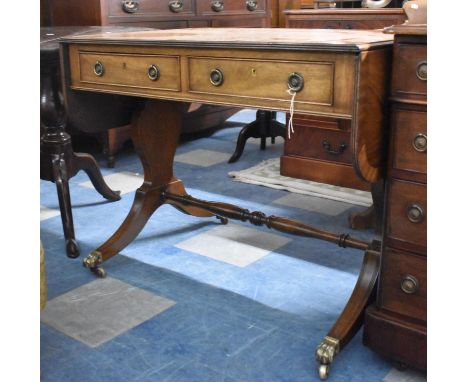 A Mahogany Drop Leaf Sofa Table with Two Drawers Matched by Dummies, 91cms Wide When Closed