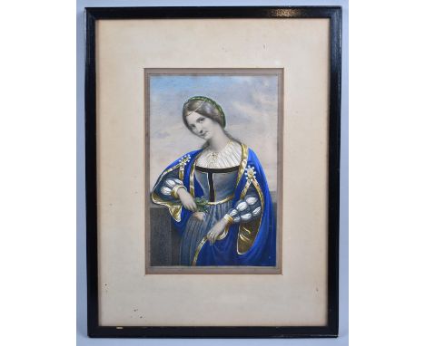 A Hand Coloured Print, "Dame De La Cour, France 1527", 15x22cms 