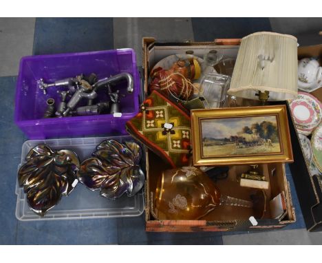A Collection of Vintage Taps, Leaf Dishes, Glass Goblet, Print Etc 